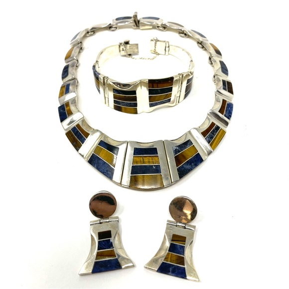TAXCO three piece sterling silver set with inlaid gemstones, NWOT - Picture 4 of 14